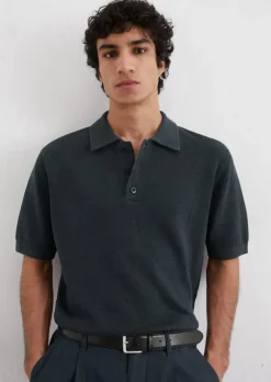 Strick-Poloshirt regular aus Leinen-Baumwoll-Mix