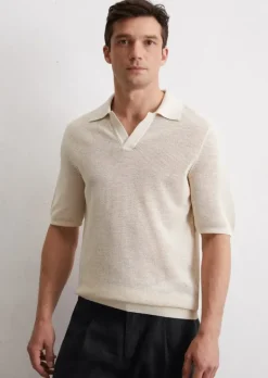 Strick-Poloshirt regular aus Bio-Baumwolle und Leinen