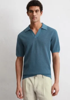 Strick-Poloshirt regular aus Bio-Baumwolle und Leinen