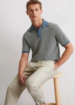 Strick-Poloshirt regular aus Bio-Baumwoll-Leinen-Mix