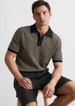 Strick-Poloshirt regular aus Bio-Baumwoll-Leinen-Mix
