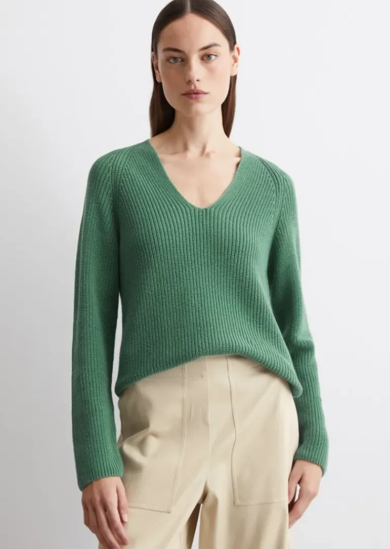 V-Neck-Strickpullover relaxed aus softem Baumwoll-Garn