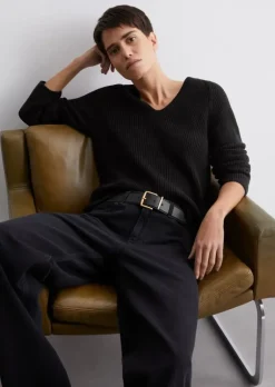 V-Neck-Strickpullover relaxed aus softem Baumwoll-Garn