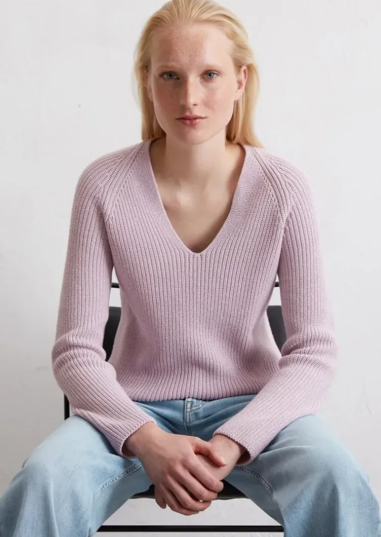 V-Neck-Strickpullover slim aus softem Baumwoll-Garn