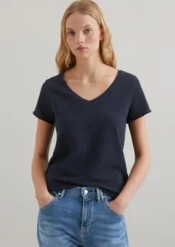 V-Neck-T-Shirt regular aus Organic Cotton Slub Jersey