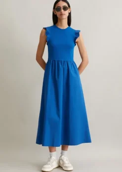 Volant-Jerseykleid flared mit Baumwoll-Popelinerock
