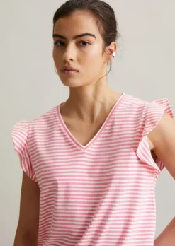 Volant-T-Shirt regular aus gestreiftem Single Jersey
