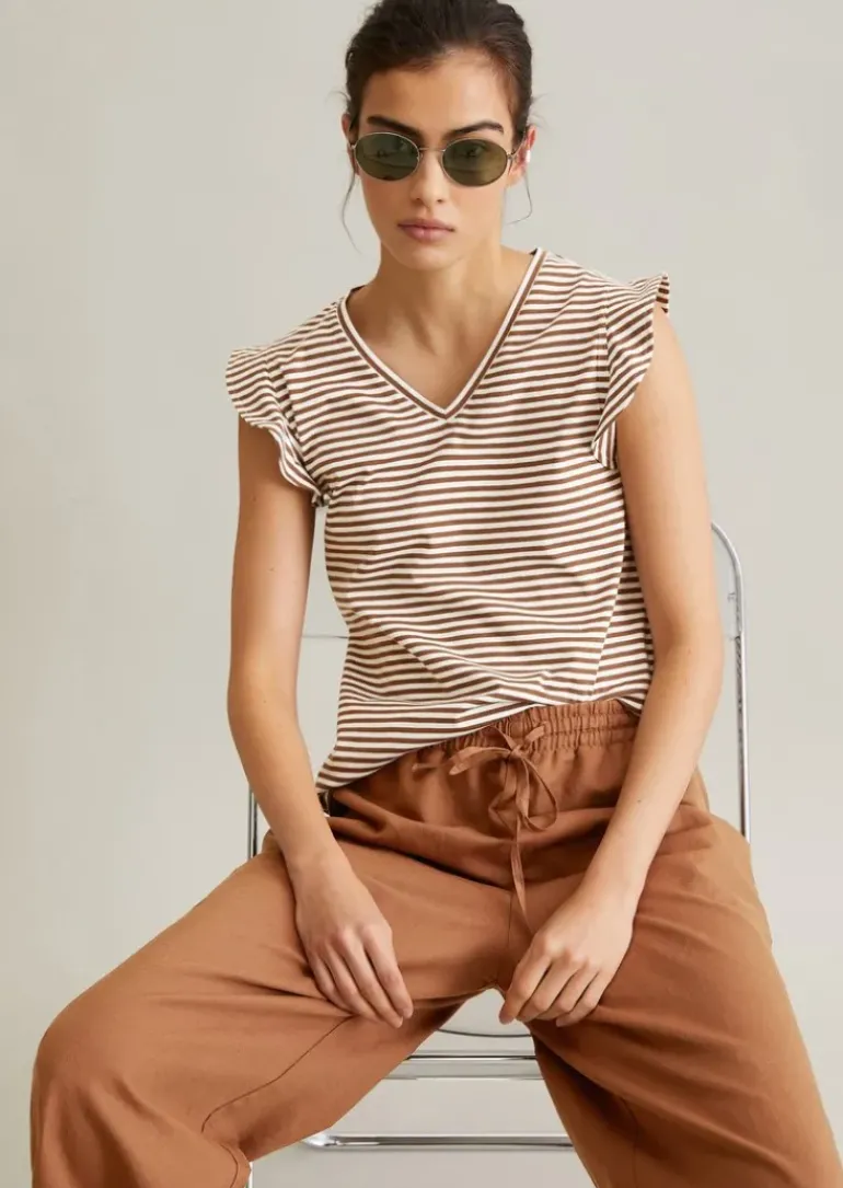 Volant-T-Shirt regular aus gestreiftem Single Jersey