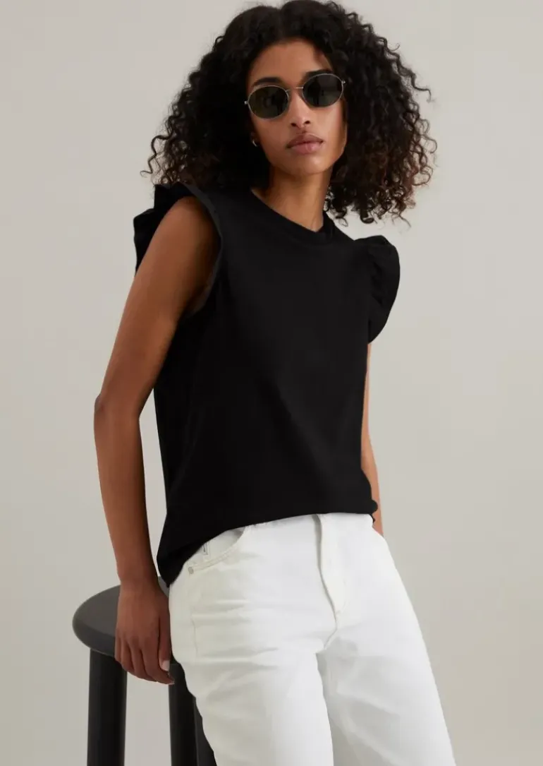 Volant-T-Shirt regular aus Material-Mix