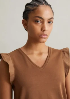 Volant-T-Shirt regular aus Material-Mix