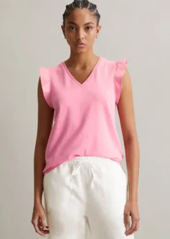 Volant-T-Shirt regular aus Material-Mix