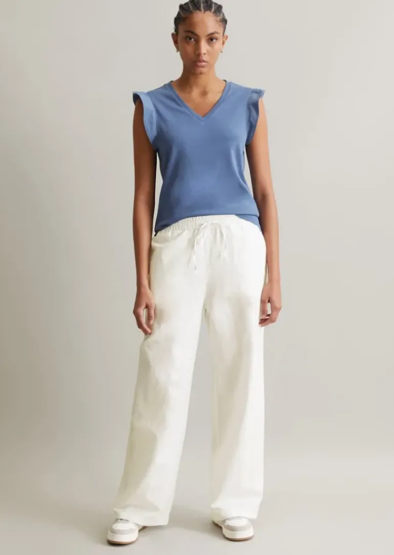 Volant-T-Shirt regular aus Material-Mix